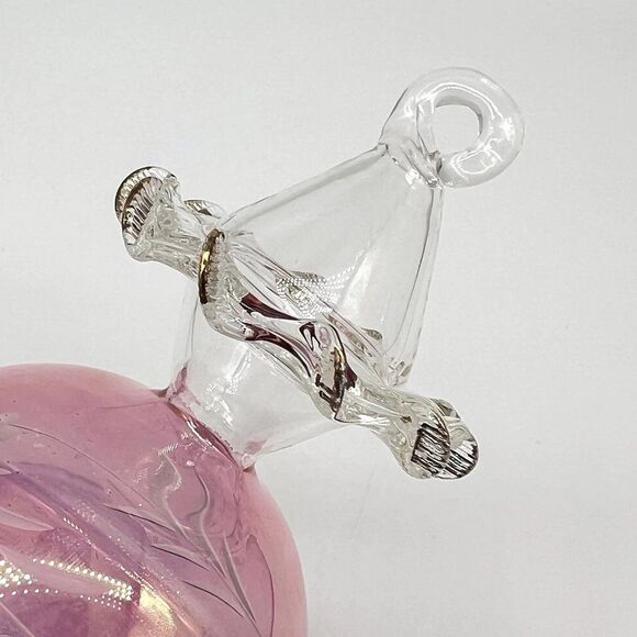 VTG Egyptian Museum Hand Blown Glass Ornament Teardrop 4” Cranberry/Clear Etched - Picture 11 of 12